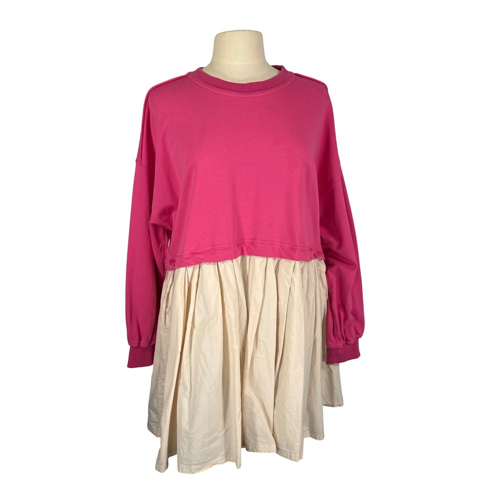 Lavender J Pink Cream‎ Sweatshirt Babydoll Oversized Mini Dress D5900 size M